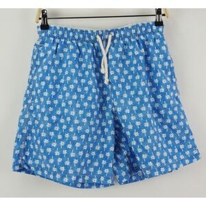 $215 Breuer Italy‎ Palm Tree Print Mesh Lined Swim Shorts Men's Large Blue Nylon